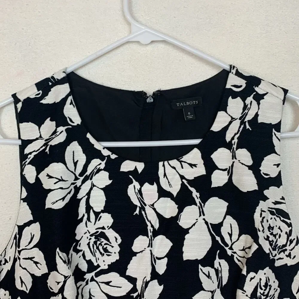 Talbot's women's size 6 small black white floral dress business casual tweed lin